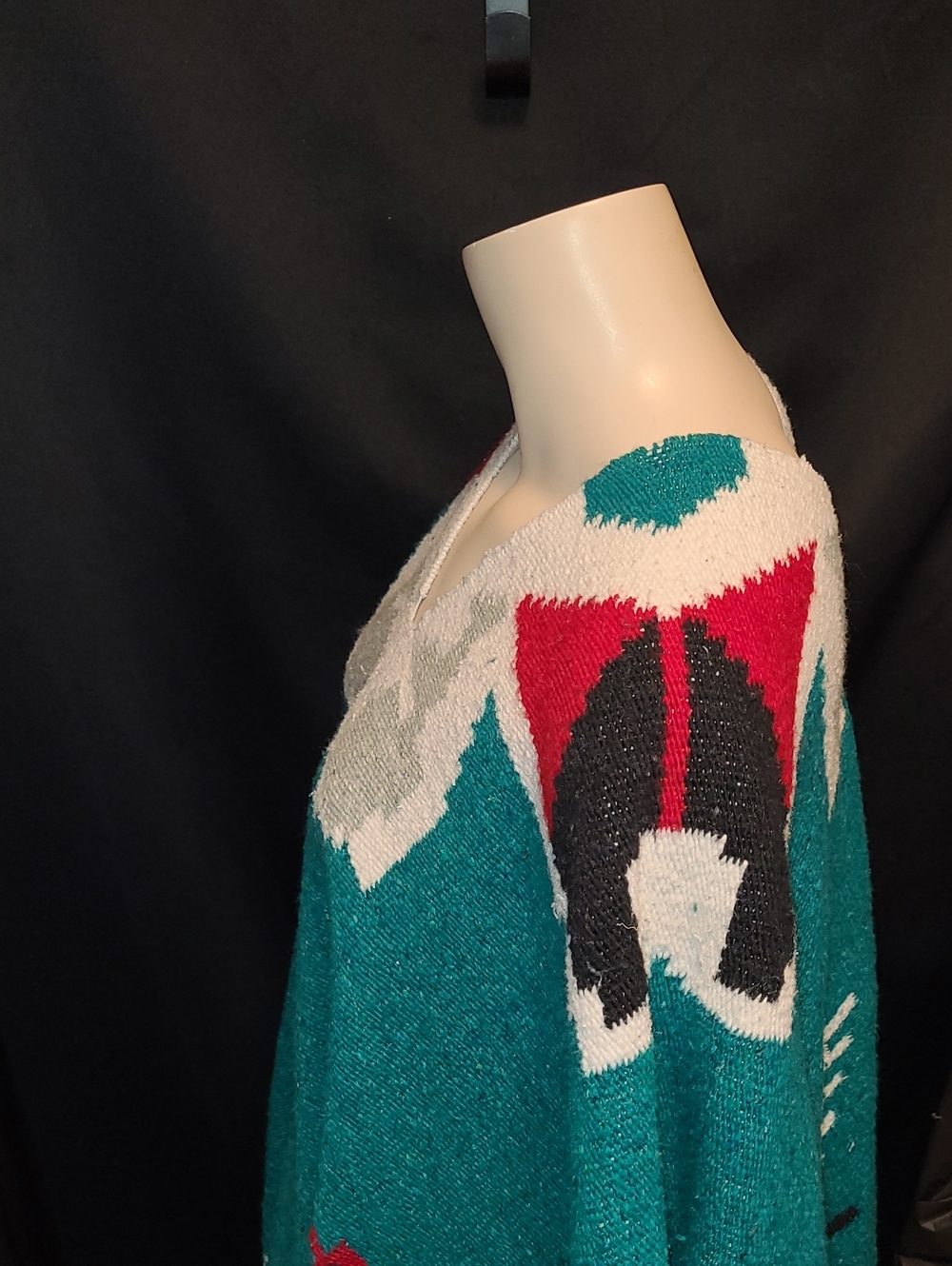 Teal Vintage Mexican Poncho - Picture 4 of 9